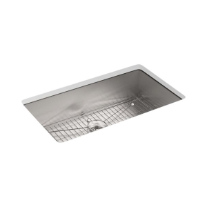 Kohler® 3821-1-NA Vault™ Dual Mount Kitchen Sink, Rectangular Shape, 1 Faucet Hole, 33 in W x 9-5/16 in D x 22 in H, Top/Under Mount, Stainless Steel
