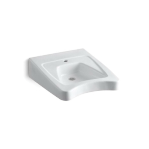 Kohler® 12638-0 Morningside™ Wheelchair Users Bathroom Sink With Overflow, Rectangle Shape, 5-3/4 in Faucet Hole Spacing, 20 in W x 21-1/2 in D x 8-1/8 in H, Wall Mount, Vitreous China, White