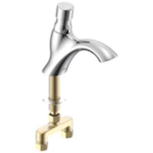 DELTA® 87T110 TECK® Metering Handwash Faucet, Commercial, 0.5 gpm Flow Rate, 2.69 in H Spout, 1 Handle, 1 Faucet Hole, Polished Chrome