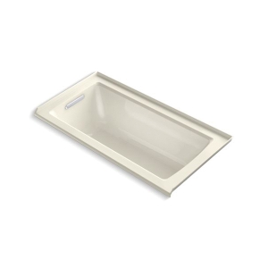 Kohler® 1946-L-96 Archer® Bathtub with Integral Flange, Soaking Hydrotherapy, Rectangular Shape, 60 in L x 30 in W, Left Drain, Biscuit