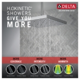 DELTA® 52161-PR25 Universal Showerhead with H2Okinetic® Technology and Touch-Clean® Technology, 2.5 gpm Max Flow, 1 Spray, 12 in L x 12 in W x 2-5/8 in H Head, Lumicoat® Chrome