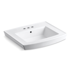 Kohler® 2358-4-0 Archer® Bathroom Sink Basin with Overflow Drain, Rectangular Shape, 2 in Faucet Hole Spacing, 24 in W x 20-1/2 in D x 7-7/8 in H, Pedestal Mount, Vitreous China, White