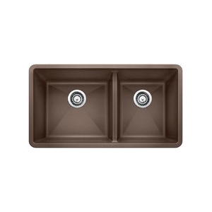 Blanco 441129 PRECIS™ SILGRANIT® II 1-3/4 Bowl Composite Sink, Café, Rectangle Shape, 17 in Left, 13 in Right L x 16 in Left, 16 in Right W x 9-1/2 in Left, 9-1/2 in Right D Bowl, 33 in L x 18 in W, Undermount, Granite