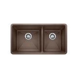Blanco 441129 PRECIS™ SILGRANIT® II 1-3/4 Bowl Composite Sink, Café, Rectangle Shape, 17 in Left, 13 in Right L x 16 in Left, 16 in Right W x 9-1/2 in Left, 9-1/2 in Right D Bowl, 33 in L x 18 in W, Undermount, Granite