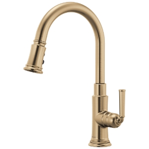 Brizo® 63074LF-GL Rook® Pull-Down Kitchen Faucet, 1.8 gpm, Luxe Gold, 1 Handle, 1 Faucet Hole, Traditional, Commercial