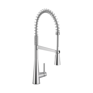 Moen® 5925 Sleek™ Pre-Rinse Spring Pulldown Kitchen Faucet, 1.5 gpm Flow Rate, Polished Chrome, 1 Handle, 1 or 3 Faucet Holes, Function: Traditional