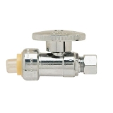 PlumbShop® RELIABLE VALUE™ PLB201X P Straight Quarter-Turn Supply Ball Stop, 1/2 x 3/8 in Nominal, Push Connect x OD Compression, 125 psi, Brass Body, Polished Chrome