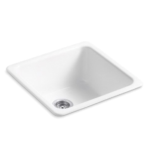 Kohler® 6587-0 Iron/Tones® Kitchen Sink, White, Squared Shape, 18 in L x 18 in W x 9-1/2 in D Bowl, 20-7/8 in L x 20-7/8 in W x 10 in H, Top/Undermount, Enameled Cast Iron