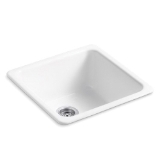 Kohler® 6587-0 Iron/Tones® Kitchen Sink, White, Squared Shape, 18 in L x 18 in W x 9-1/2 in D Bowl, 20-7/8 in L x 20-7/8 in W x 10 in H, Top/Undermount, Enameled Cast Iron