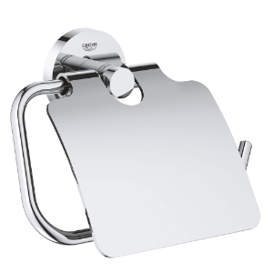 GROHE 40367001 Toilet Paper Holder With Cover, Essentials, 119 mm H, Metal, StarLight® Polished Chrome