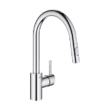GROHE 32665003 32665_3 Concetto™ Pull-Down Kitchen Faucet, Residential, 1.75 gpm, Swivel Spout, Polished Chrome, 1 Handle, 1 Faucet Hole