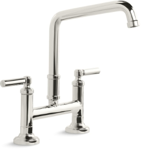 KALLISTA® P25001-00-AD Quincy™ 1.8 GPM Widespread Bridge Kitchen Faucet Double Handle, Nickel Silver