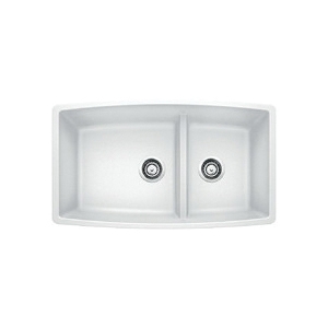 Blanco 441310 PERFORMA™ SILGRANIT® II Medium 1-3/4 Bowl Composite Sink, White, Rectangle Shape, 18 in Left, 12 in Right L x 17-1/2 in Left, 17-1/2 in Right W x 10 in Left, 10 in Right D Bowl, 33 in L x 19 in W, Undermount, Granite