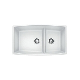 Medium 1-3/4 Bowl Composite Sink, PERFORMA™ SILGRANIT® II, Rectangular, 18 in L x 17-1/2 in W x 10 in D Left Bowl, 12 in L x 17-1/2 in W x 10 in D Right Bowl, 33 in L x 19 in W, Under Mount, Granite, White