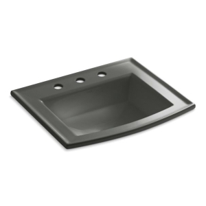 Kohler® 2356-8-58 Archer® Self-Rimming Bathroom Sink with Overflow Drain, Rectangular Shape, 8 in Faucet Hole Spacing, 22-5/8 in W x 19-7/16 in D x 7-7/8 in H, Drop-In Mount, Vitreous China, Thunder Grey