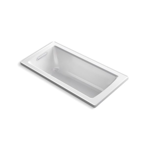 Kohler® 1946-0 Archer® Bathtub with Reversible Drain, Soaking, Rectangular Shape, 60 in L x 30 in W, End Drain, White