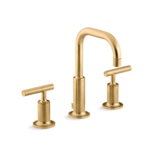 Kohler® 14406-4-2MB Purist® Widespread Bathroom Sink Faucet, 1.2 gpm Flow Rate, 5-13/16 in H Spout, 8 to 16 in Center, Vibrant® Brushed Moderne Brass, 2 Handles, Pop-Up Drain