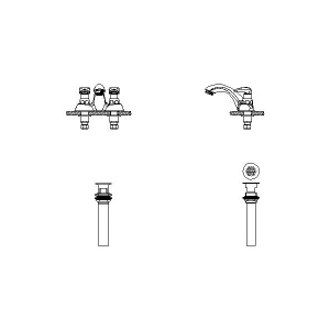 Metering Mixing Handwash Faucet, TECK®, Polished Chrome, 2 Handles, Open Grid Strainer Drain, 0.5 gpm Flow Rate