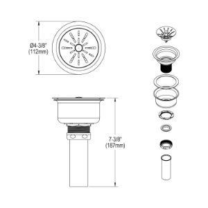 Elkay® LK335 Drain Fitting, 3-1/2 in Nominal, Polished Stainless Steel, 316 Stainless Steel Drain