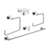 GROHE 40758001 Master Bathroom Accessories Set, Essentials Cube, 1 Pockets, Glass/Metal