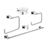 GROHE 40758001 Master Bathroom Accessories Set, Essentials Cube, 1 Pockets, Glass/Metal, StarLight® Polished Chrome