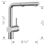 Blanco 526366 Linus Kitchen Faucet, 1.5 gpm Flow Rate, 160 deg Swivel Pull-Out Spout, PVD Steel, 1 Handle, 1 Faucet Hole