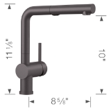 Blanco 526369 Linus Kitchen Faucet, 1.5 gpm Flow Rate, 160 deg Swivel Pull-Out Spout, Cinder, 1 Handle, 1 Faucet Hole