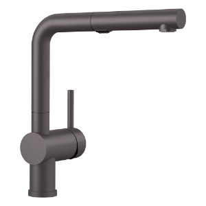 Blanco 526369 Linus Kitchen Faucet, 1.5 gpm Flow Rate, 160 deg Swivel Pull-Out Spout, Cinder, 1 Handle, 1 Faucet Hole