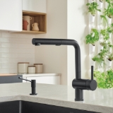 Blanco 526374 Linus Kitchen Faucet, 1.5 gpm Flow Rate, 160 deg Swivel Pull-Out Spout, Coal Black, 1 Handle, 1 Faucet Hole