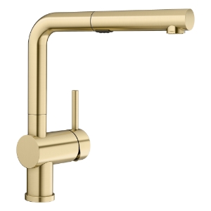 Blanco 526686 Linus Kitchen Faucet, 1.5 gpm Flow Rate, 160 deg Swivel Pull-Out Spout, Satin Gold, 1 Handle, 1 Faucet Hole