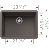 Blanco 527411 PRECIS 24 SILGRANIT® Sink, Volcano Gray, Rectangle Shape, 21-7/16 in W Bowl x 15-3/4 in D Bowl, 23-7/16 in W x 17-3/4 in D, Undermounting, Granite