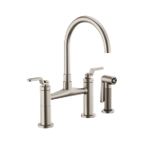 Brizo® 62544LF-SS Litze® Widespread Bridge Kitchen Faucet With Matching Side Spray, 1.8 gpm Flow Rate, 8 in Center, Arc Spout, Stainless Steel, 2 Handles