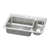 Elkay® PSMR3322R1 Pacemaker Kitchen Sink, Brilliant Satin, Rectangle Shape, 21 in Left, 7-1/2 in Right L x 15-3/4 in Left, 15-3/4 in Right W x 7-1/8 in Left, 5 in Right D Bowl, 1 Faucet Hole, 33 in L x 22 in W x 7-1/4 in H, Top Mount, Stainless Steel