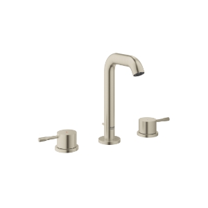 GROHE 20297ENA Essence New M-Size Widespread Bathroom Faucet, 1.2 gpm, 5-1/8 in H Spout, 5-1/2 to 22-1/2 in Center, Brushed Nickel, 2 Handles, Pop-Up Drain