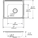 Elkay® DRKAD222055L4 Lustertone™ Classic Classroom Sink, Rectangle Shape, 19-1/2 in W x 5-1/2 in H, Top Mounting, 304 Stainless Steel