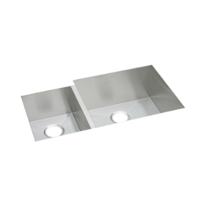 Elkay® EFU352010L Offset Kitchen Sink, Avado™, 11-1/2 in L x 16 in W x 10 in D Left Bowl, 20 in L x 18 in W x 10 in D Right Bowl, 35-1/4 in L x 20-1/2 in W x 10 in H, Undermount, 18 ga 304 Stainless Steel, Polished Satin