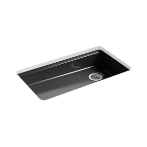 Kohler® 8689-5U-7 Riverby® Kitchen Sink, Black, Rectangular Shape, 30-1/4 in L x 17-1/4 in W x 5-1/4 in D Bowl, 5 Faucet Holes, 33 in L x 22 in W x 5-7/8 in H, Undermount, Enameled Cast Iron