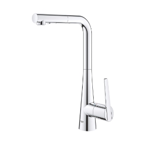 GROHE 33893002 Ladylux Pull-Out Kitchen Faucet, Residential, 1.75 gpm Flow Rate, Swivel Spout, Polished Chrome, 1 Handle, 1 Faucet Hole