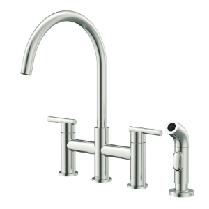 Gerber® D424458SS Parma® Bridge Kitchen Faucet, 1.75 gpm Flow Rate, 8 in Center, 360 deg Swivel Spout, Stainless Steel, 2 Handles