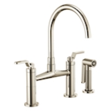 Brizo® 62544LF-PN Widespread Bridge Kitchen Faucet With Matching Side Spray, 1.8 gpm, 8 in Center, Arc Spout, Polished Nickel, 2 Handles, Side Spray(Y/N): Yes