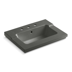 Kohler® 2979-8-58 Tresham® Bathroom Sink With Overflow Drain, Rectangular Shape, 4 in Faucet Hole Spacing, 25-7/16 in W x 19-1/16 in D x 7-7/8 in H, ITB/Vanity Top Mount, Vitreous China, Thunder™ Gray