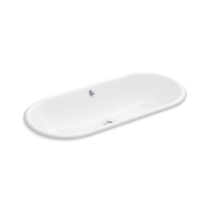 Kohler® 20213-0 Iron Plains® Capsule Wading Pool® Bathroom Sink with Overflow Drain, Elongated Oval Shape, 33 in W x 15-5/8 in D x 6-11/16 in H, Drop-In/Undermount, Enameled Cast Iron, White