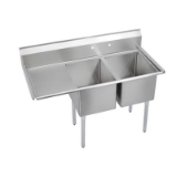 Elkay® 14-2C24X24-L-24X 2 Compartment Standard Service Sink, Rectangular Shape, 77 in W x 30 in D x 43.8 in H, Floor Mount, 16 ga 300 Stainless Steel, Uniform Satin