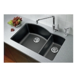 Blanco 440198 DIAMOND™ SILGRANIT® 1-1/2 Bowl Dual Mount Kitchen Sink, D-Shaped Shape, 1 Faucet Hole, 33 in W x 22 in H, Drop-In/Under Mount, Granite, Metallic Gray