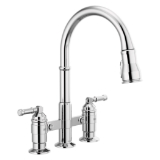 DELTA® 2390L-DST Broderick™ Pulldown Bridge Kitchen Faucet, 1.8 gpm Flow Rate, Chrome, 2 Handles, 3 Faucet Holes, Function: Traditional, Commercial/Residential