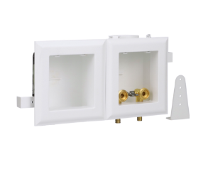 Water-Tite 83054 MultiBox™ Fire-Rated Washing Machine Outlet Box with Auxiliary Drain Box, White Plastic, Quarter-Turn Brass Valves, 1/2-Inch ASTM F1807 Connection
