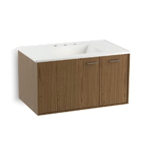 Kohler® 99543-R-1WM Jute® Bathroom Vanity Cabinet, 19-1/2 in OAH x 36 in OAW x 21-7/8 in OAD, Wall Mount, Walnut Flax Cabinet