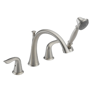 DELTA® T4738-SS Roman Tub Trim, Lahara®, 1.75 gpm Flow Rate, 8 to 16 in Center, Stainless, 2 Handles, Traditional