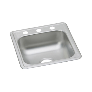 Elkay® D117192 Dayton® Bar Sink, Satin, Rectangle Shape, 14 in L x 14 in W Bowl x 6 in D Bowl, 2 Faucet Holes, 19 17 in L x 19 in W x 6-3/16 in H, Top Mounting, Stainless Steel