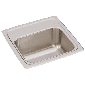 Elkay® BLR150 Lustertone™ Classic Traditional Bar Sink, Squared Shape, 12 in L x 9-1/4 in W Bowl x 7 in D Bowl, 15 in L x 15 in W x 7-1/8 in D, Top Mounting, 18 ga 304 Stainless Steel